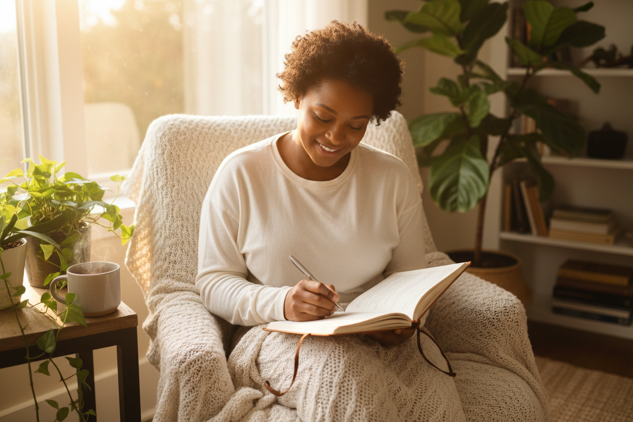 an african american woman journaling